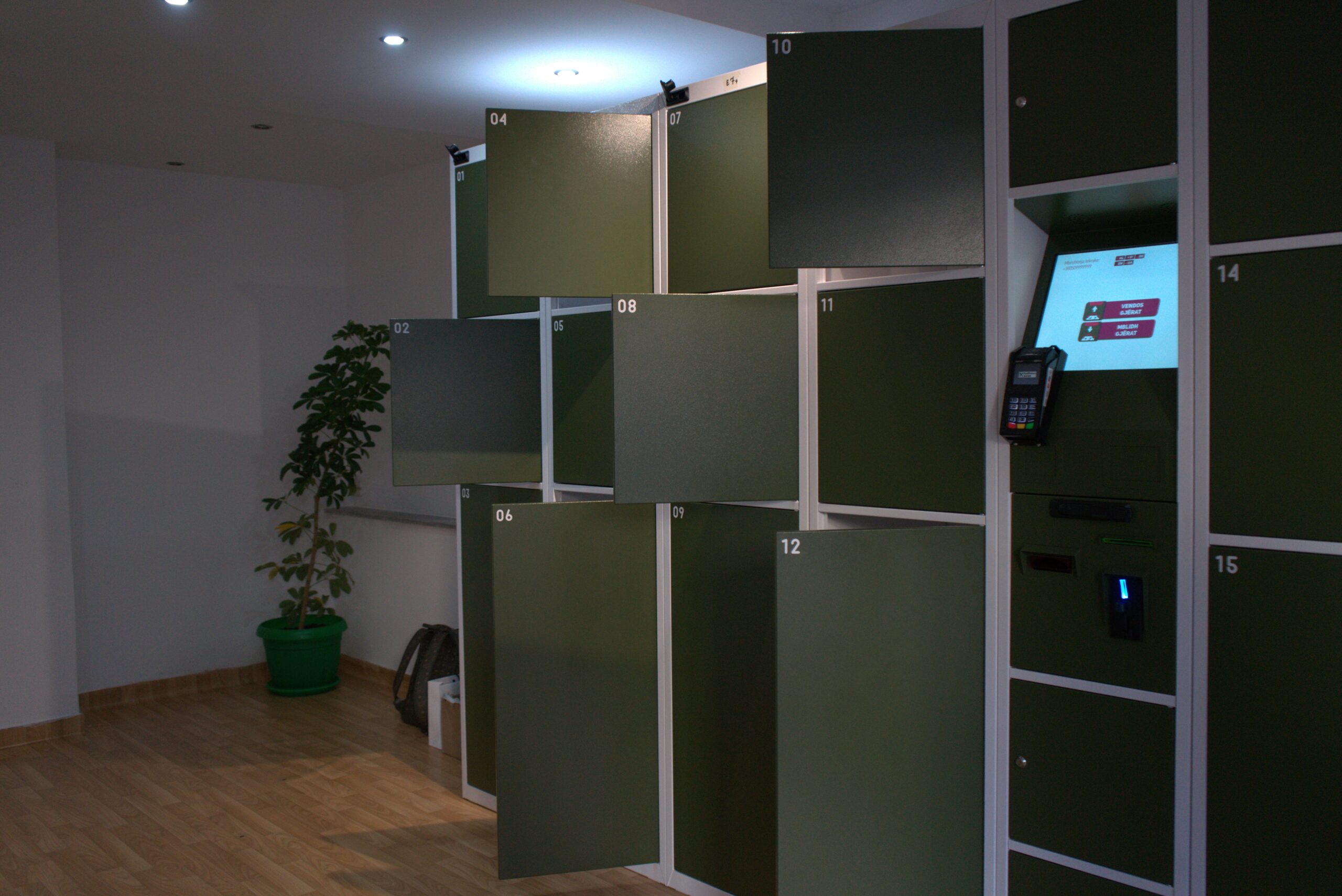 Bablock entrance door with logo — luggage storage in Tirana