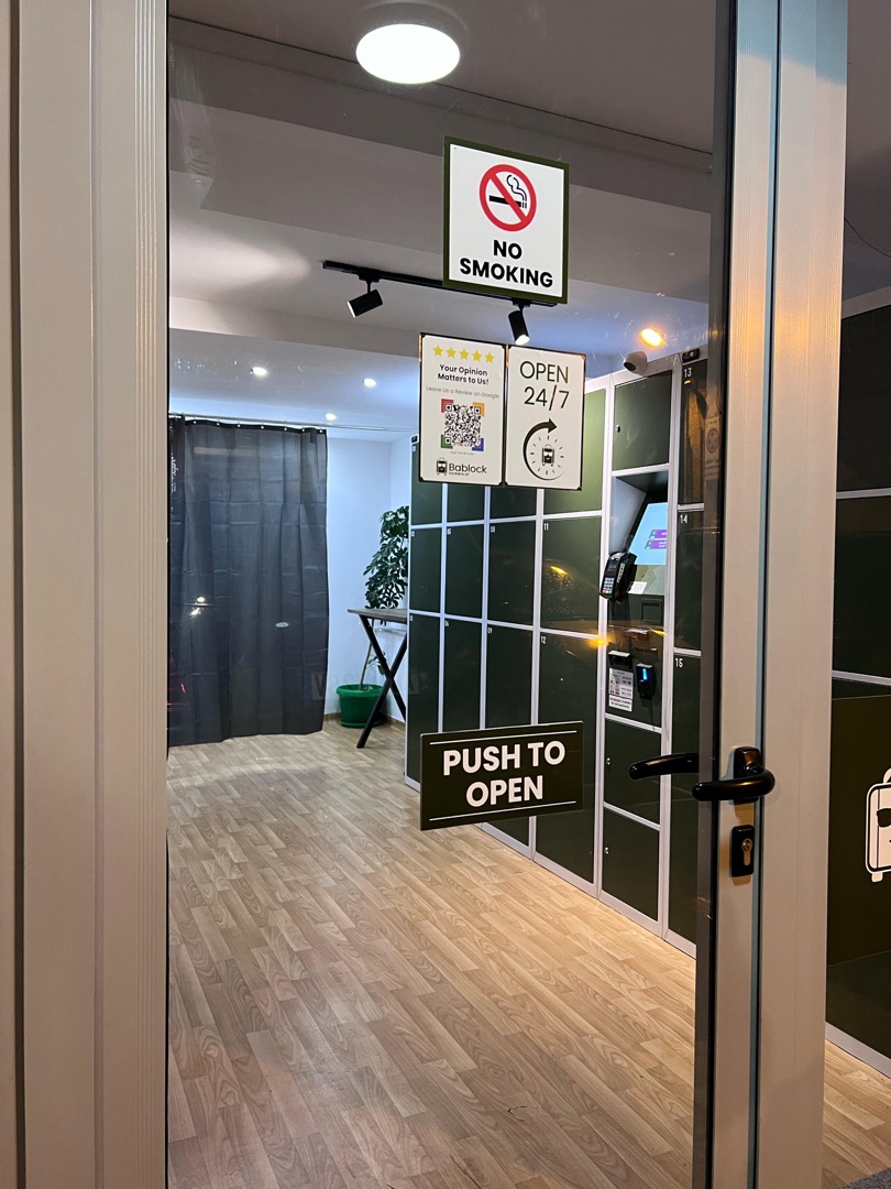 Bablock locker facility open 24/7 — view through the door